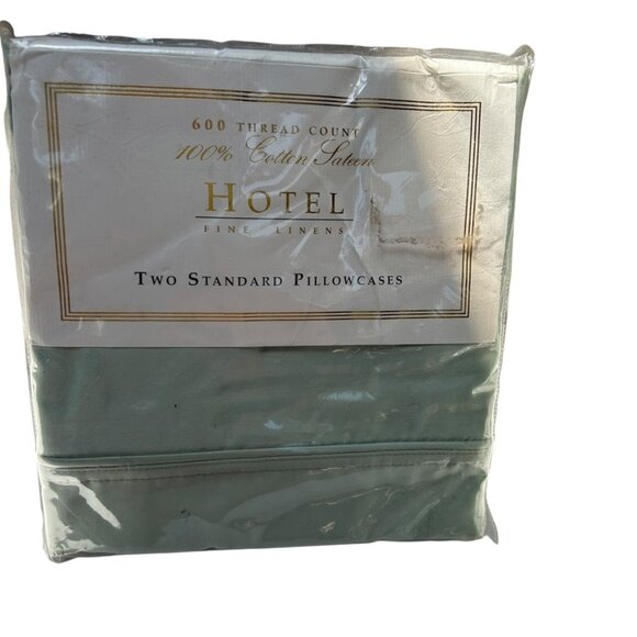 HOTEL sage green two standard cotton pillow cases NIP NEW - Picture 1 of 2